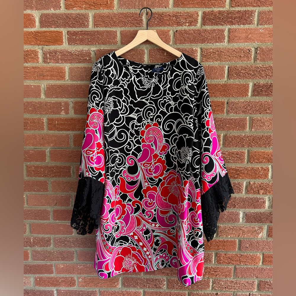 Kaari Blue Black and Pink Long Sleeve Dress